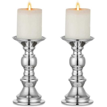 2025 Siste Modell Lysestake Juledekorasjoner: 2 stk Bord Sølv Søyle Lysestaker for 50mm Lys Halloween Peishylle