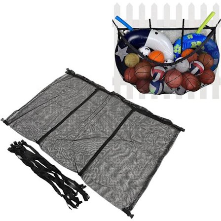 Förvaringsväska för poolleksaker, justerbart slitstarkt hängande förvaringsnät för garage för staket