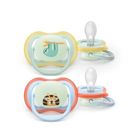 Philips Avent Ultra Air Nighttime lyseblå/lysegrøn 2-Pak 0-6 mdr, Børn & Forældre, Sutter, Silikonesutter