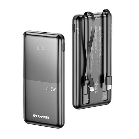 Awei Power Bank 10000mAh 22.5W Med Digital Skærm - Sort
