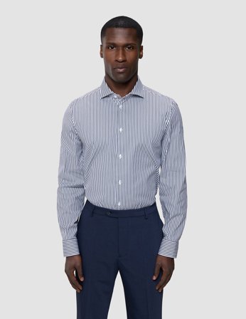 Shaping New Tomorrow - Elevated Shirt - Navy Stripe Thin - Slim - Herre - Størrelse S