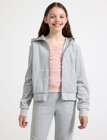 Lindex Sweatshirt Velour With Hoodie - Grey - 170
