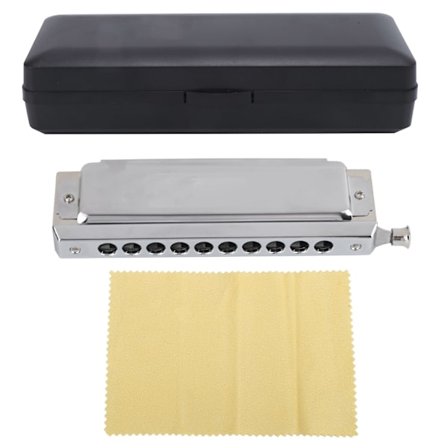 Kromatisk munnspill 10 hull 40 toner 2-sidig polyfonisk munnspill sølv