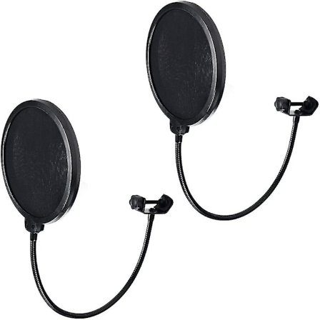 Mikrofon Studio Pop Filter Med Fleksibel 360 Gåsehals Stativklemme, Rund Mikrofon Vind Pop Filter Maske Skjold Med Klemme (2stk, Svart)