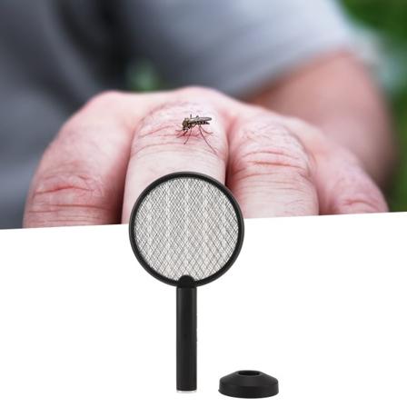 Elektrisk flugsmällare rund roterande USB-laddning flugracket flugdödare för innergård kök svart