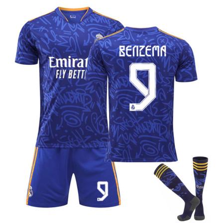 21-22 Real Madrid Vieraspaita Safiirinsininen Lapset Aikuiset Jalkapallo Jalkapallopaita Trainin Paita Puku No.9 BENZEMA 24