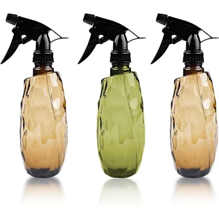 3-pakning gjenfyllbar sprayflaske 600 ml - tom forstøver med justerbart sprayhode - plantesprøyte - oliven *1 + lysegul *2