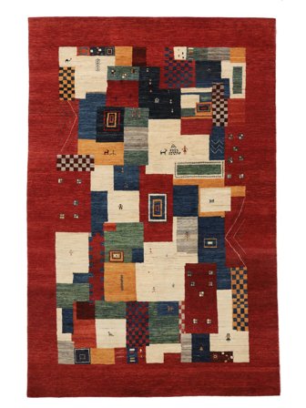 190X290 Alfombra Gabbeh Loribaft Moderna Rojo Oscuro/Negro (Lana, India) Carpetvista