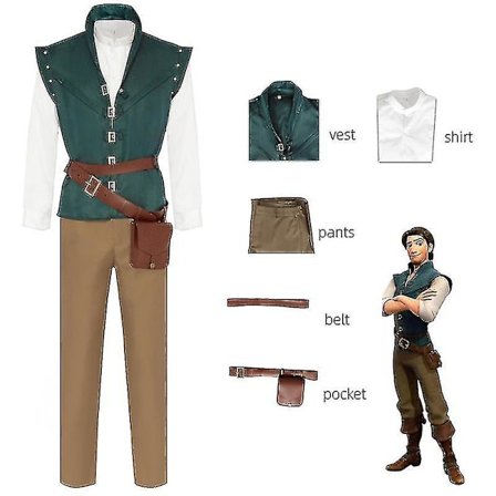 Flynn Rider Costume Trasslig Rapunzel Flynn Rider Prince Cosplay Kostym Uniform Kostym Halloween-kläder för vuxna män