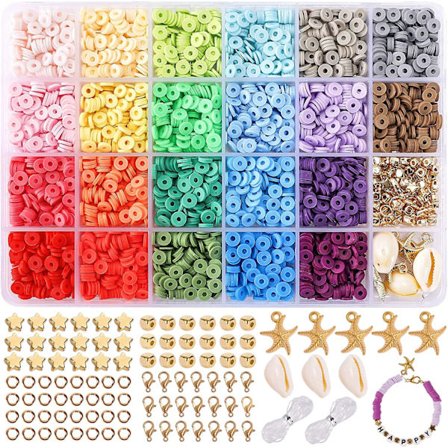 Litteiset helmet rannekoruun, 3300+ kpl helmiä korujen tekoon savihelmet, käsintehdyt litteiset helmet polymeerissä