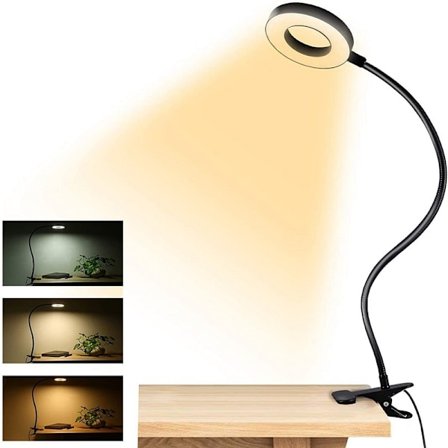 Svart, 48 LED-klips skrivebordslampe, 360° fleksibel, klipsbar leselampe