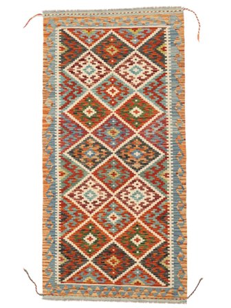 Handgewebt Kelim Afghan Old Stil Teppich 96X198 Grün/Braun