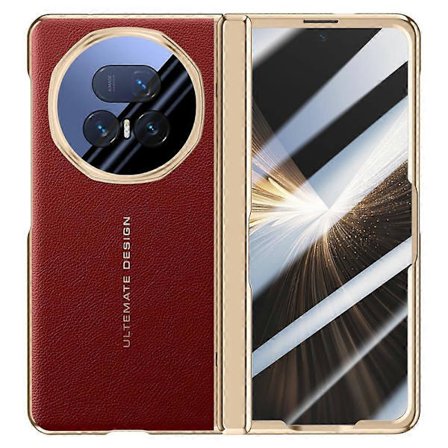 TKdaddy For Honor Magic V5 5G Etui Læder + PC Telefon Cover med HD Hærdet Glas Film, Linse Støtteben Rød