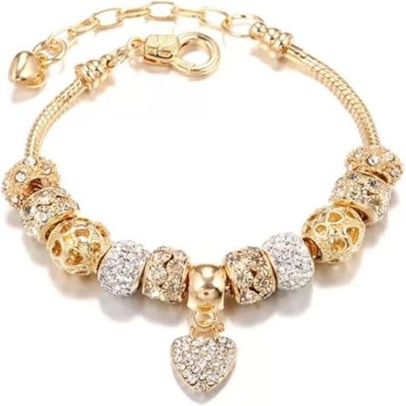 Charmarmbånd for jenter, gullbelagte charmarmbånd med hjerteformede zirkoner perler som en gave til din kjære, voksen, barn