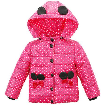 Tyttöjen topattu takki, lämmin untuvatakki, polka dot -kuvio, huppu, ulkovaatteet Rose Red 3-4 Years