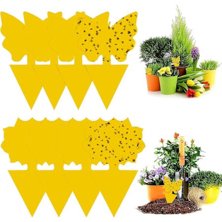 Gula klistermärken för växter, 48 stycken insektsfällor, klisterfällor, gula flugfällor, insektsfällor för växter, för flygande insekter, bladlöss, 