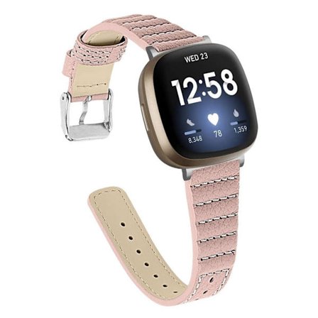 Fitbit Sense / Versa 3 thread genuine leather watch band - Pink