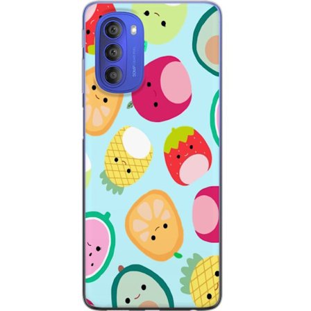 Kompatibelt Mobildeksel til Motorola Moto G51 5G Mønster av kawaii-frukter som jordbær sitron ananas og avocado på lyseblå bakgrunn
