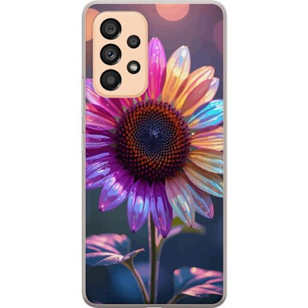 Kompatibelt Mobildeksel til Samsung Galaxy A53 5G Irideserende blomst med glitrende kronblad i rosa lilla og gull mot myk bokeh bakgrunn