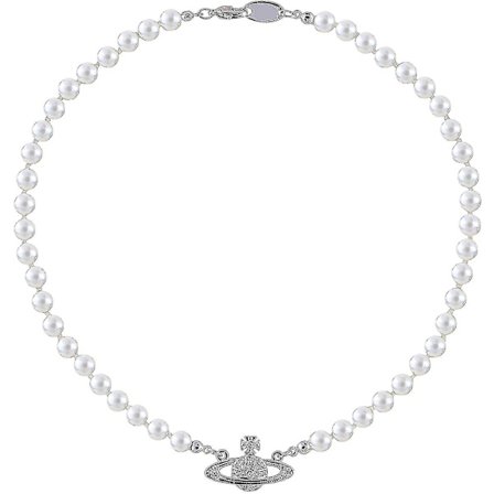 Rhinestone-pryddat Faux Planet Saturn Pärlhalsband för Kvinnor Smycken