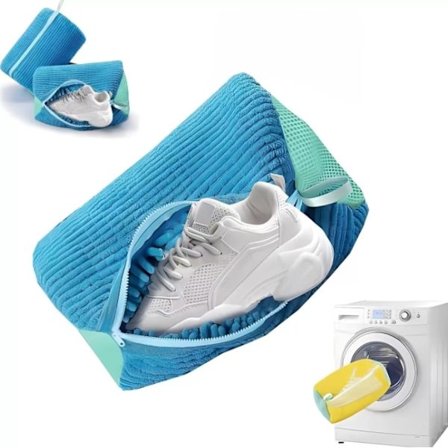 Genanvendelig vaskemaskinepose til sko, sarte tekstiler, sneakers, sokker, bh'er, blå vasketøjsnetpose