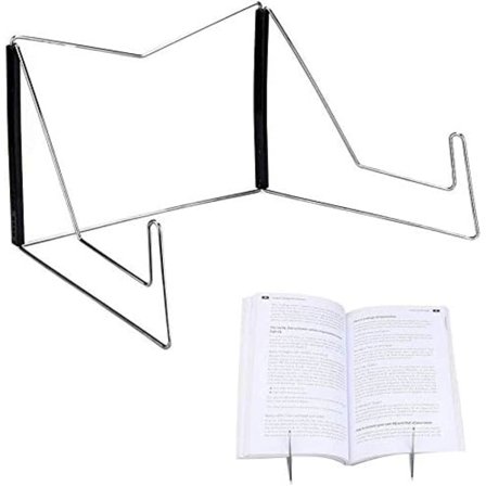 Bogstøtte, Fold-n-Stow Metal Bogstand Justerbar og Bærbar Læsning Bogstøtter Multifunktionel Stativ Holder til Lærebog, Ipad, Kogebog (Sort)