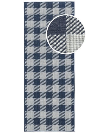 Gingham Binnen-/Buitenkleed Wasbaar 80X200 Klein Blauw/Wit Geblokt Loper Vloerkleed