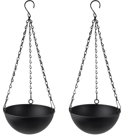 2 st Metall Hängande Planteringskorg Svart Rund Blomkruka Hängare med Kedja för Heminredning, Inomhus & Utomhusbruk, 18,5 cm x 8,5 cm