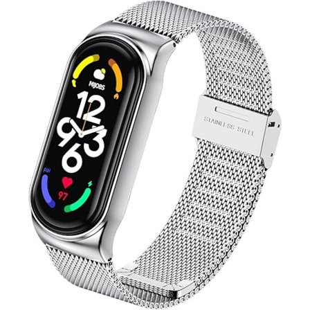 Rem för Xiaomi Mi Band 6/Mi Band 5/Mi Band 4/Mi Band 3, 1 st justerbart sportarmband i rostfritt stål, silver
