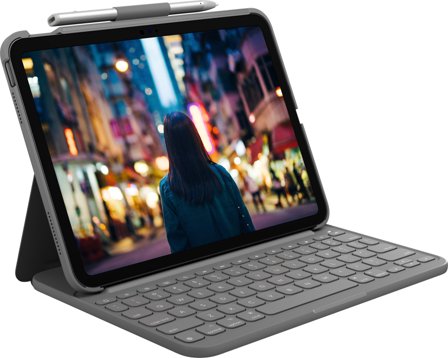 Logitech Slim Folio - tastatur og folioveske - QWERTY - Nordisk (dansk/finsk/norsk/svensk) - Oxford-grå