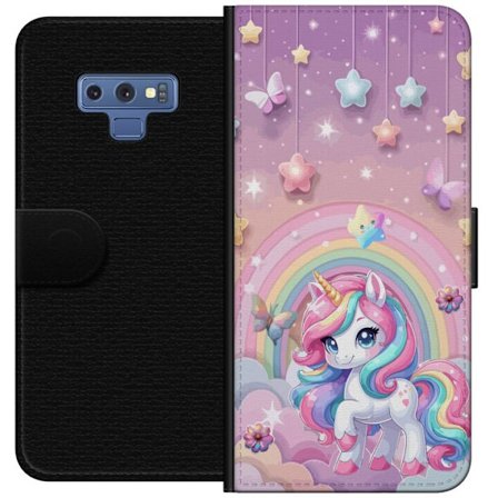 Kompatibelt Lommeboketui til Samsung Galaxy Note9 Magisk enhjørning med regnbue manke, stjerner og sommerfugler mot en pastellhimmel med skyer