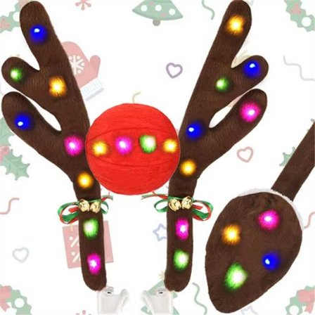 Bil LED lysende rensdyrgevir bil dekoration, bilsæt, rensdyr bilsæt gevir, næse, hale, jul