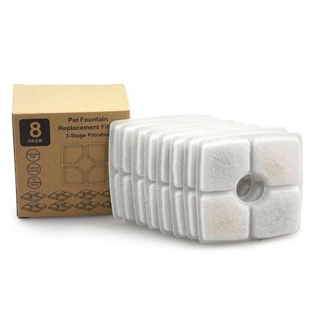 8-pack fyrkantiga kattfontänfilterpåfyllning kattfontänfilter vattenfilter med aktivt kol och harts för fontän