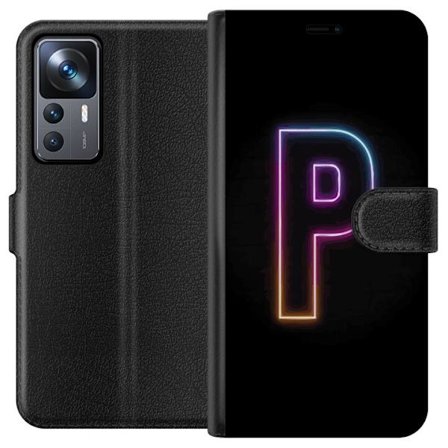 Kompatibel Tegnebogsetui til Xiaomi Xiaomi 12T Minimalistisk neonbogstav P i farvegradient og lyseffekt mod sort baggrund i digital neonstil