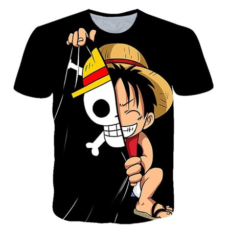 Herre ONE PIECE Monkey D Luffy trykte T-skjorter med rund hals og korte ermer, sommer