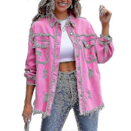 Dame Oversized Denimjakke Slitt Ripped Jeansjakke