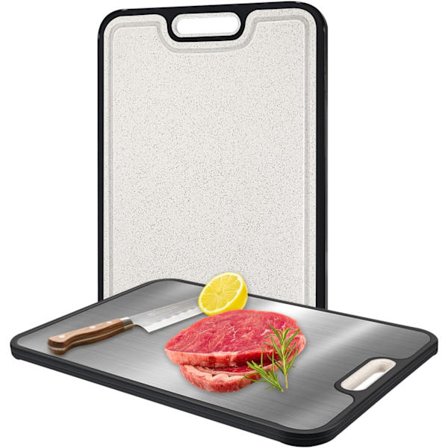 Skjærebrett i rustfritt stål, antibakterielt kjøkkenbrett, dobbeltsidig ripebestandig mesh - miljøvennlig materiale