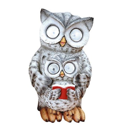 Mamma och son uggla staty solcellslampa LED solcellslampa prydnad