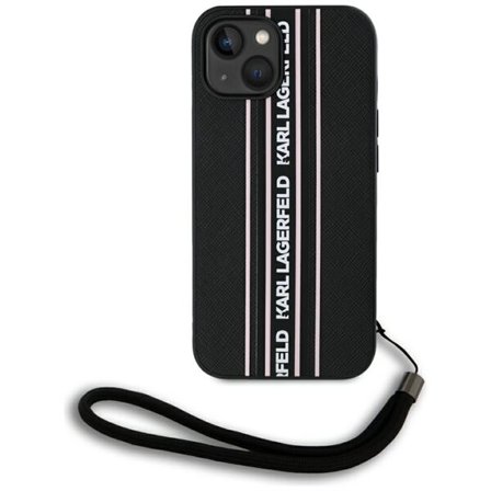 Karl Lagerfeld Saffiano Athleisure Stripes Cord iPhone 15 taske - Pink
