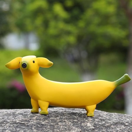Søt banan-hund hagestatue figur ornament, kreativ harpiks hage gnome morsom hundestatue