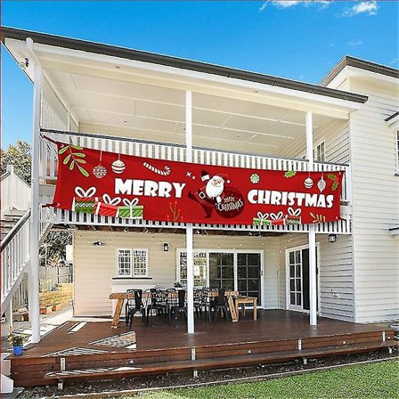 Julbannerpar med texten "God Jul" Dörrskylt (300x50cm) Banner Utomhusdekorationer Röd Couplet