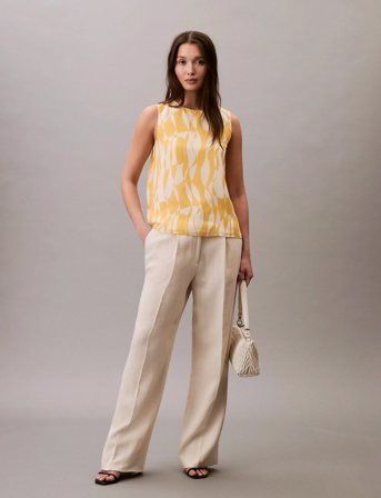 Calvin Klein Printed Poly Chiffon Sleeveless - Orange - XS