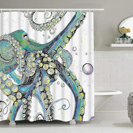 Fargerik blekksprut dusjforheng for bad, med 12 kroker