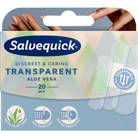 SALVEQUICK Plåster Aloe Vera transparent 20/fp - Lyreco - Skyddsutrustning - Första Hjälpen - Plåster