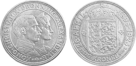 Danmark 1923 - Sølvmøntbryllupsmønt - 2 kr. sølvmønt