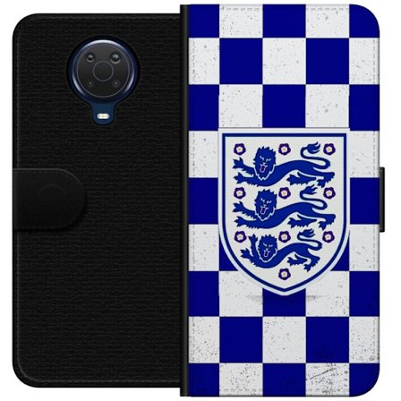 Yhteensopiva Lompakkokotelo Nokia Nokia G20 Graafinen shakkiruudukkokuviointi sinisellä ja valkoisella, klassisella heraldisella vaakunalla, retrohen
