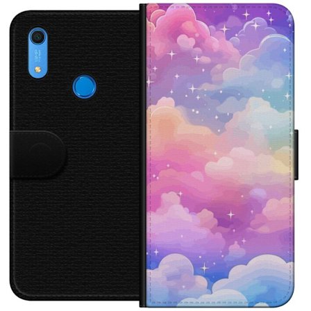 Kompatibelt Lommeboketui til Huawei Y6s (2019) Søt enhjørning med regnbuefarget hår mot en stjernebelagt pastellbakgrunn i kawaii-stil