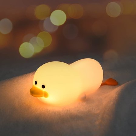 (and) Børnenatlys, Silikonlampe 7 Farver USB Genopladelig Kan Tidsindstilles Børnenatlys Deko Lam