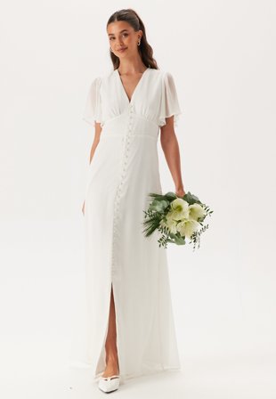 Bubbleroom Occasion-Butterfly Sleeve Button wedding gown-34