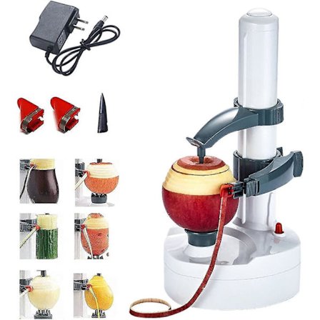 Elektrisk Skræller, elektrisk Æbleskræller, elektrisk Grøntsagsskræller Anvendelig til Grøntsager, runde Kartofler, runde Æbler, udstyret med 2 Blade